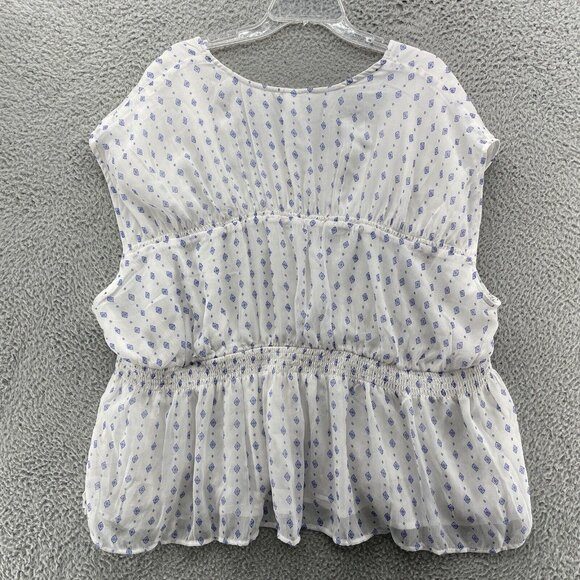 Old Navy Women’s Tops 4X Plus White Blue Sheer Plus Ruched Waist Blouse NEW - Picture 2 of 12